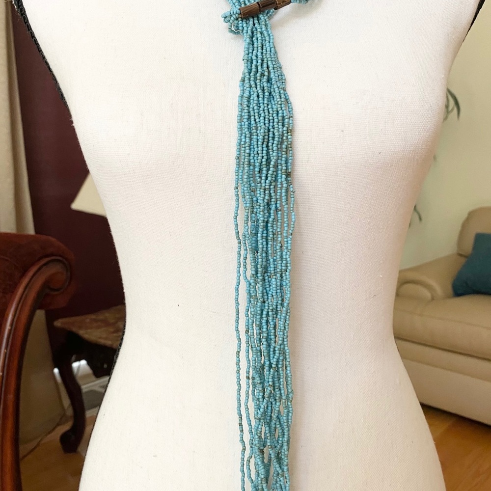 Turquoise Seed Bead Scarf Native Necklace - Picture 7 of 13